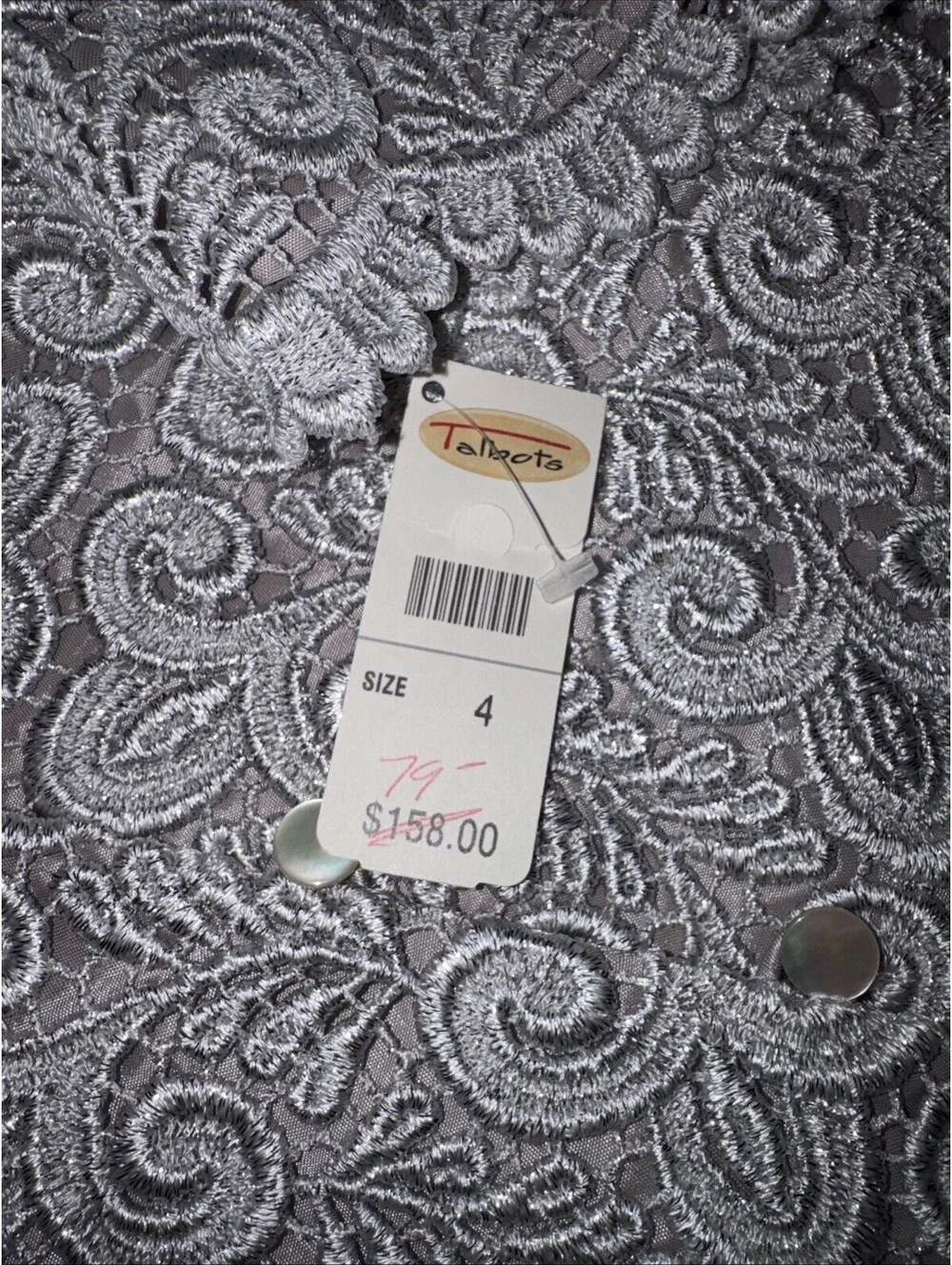 Talbots Jacket Womens 4 Silver Metallic Lace Scalloped Hem Dressy Evening NWT